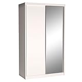 MINIO go for it - Schiebetürenschrank mit Spiegel Coral I 67x143x240 cm I Kleiderschrank I Geräumig und Modern I Schubladen und Regalen I Laminierte Möbelplatte I Eiche und Alpine Weiß
