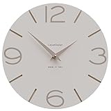 CalleaDesign - Moderne Küchenwanduhr Smile - Rund, 30 cm Durchmesser, geräuschlos, Leinenfarbe