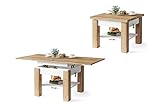 all4all Couchtisch Wohnzimmertisch Kaffeetisch Claris mit Brett Ablage ausziehbar 130x75 cm Höhenverstellbar Weiß Beton Sonoma Eiche Gold Craft Eiche Artisan Eiche 05 (Gold Craft Eiche + WEIß)
