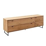 Newroom TV Board Wildeiche Anthrazit TV Schrank Modern Hochwertiges geöltes Massivholz - 209x68x50 cm (BxHxT) - Fernsehtisch TV Board Rack - [Sorena.six] Wohnzimmer Schlafzimmer Massivholz Venusglas