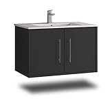 Stil.Zeit Evelou Badmöbel inkl. Waschbecken | Waschtisch mit Unterschrank 80.5 cm | Anthrazit/Anthrazit | Metallgriffe/hängend