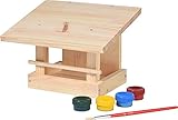 dobar® 38031FSCe Vogelfutterhaus Bastel-Set - Vogelhaus zum Selberbauen und Bemalen - Futterstation Bausatz für Wildvögel DIY-Set - Kleine Vogelvilla Massivholz inklusive Mal-Set - 22,5 x 18 x 16 cm