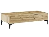 Couchtisch mit 2 höhenverstellbaren Tischplatten & 1 Tür - MDF & Stahl - Naturfarben & Schwarz - KAYLINO