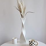 Cutfouwe Vase Keramik weiß- Blumenvase modern für pampasgras, Handmade Boho deko Große Vase 40Cm Hoch schmal für tischdeko/Hochzeit Tischdeko，Vase weiß