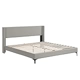 LATUAL 180 x 200cm grau Polsterbett,Doppelbett mit Lattenrost,hohes Kopfteil Bett-Leinen gepolstertes Kopfteil Jugendbett