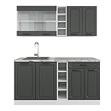 Vicco Küchenzeile Einbauküche Küchenschränke R-Line Landhaus Küchenmöbel (Weiß-Anthrazit, Single 160 cm)