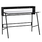 HOMCOM Computertisch Schreibtisch mit Zwei Ablagen moderner Gamingtisch mit gehärtetem Glasplatte Home-Office verstellbare Fußmatte Stahl Spanplatte Schwarz+Grau 115 x 55 x 90 cm