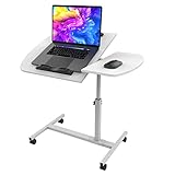 PIPIPOXER 60×40cm Laptopständer Computertisch, Laptoptisch Höhenverstellbar, Mobiler Stehtisch mit 4 Rollen & 2 Stopp-Leisten, Überbett-Tisch 360 Drehbaren Tischplatte, Beistelltisch fürs Sofa, Weiß