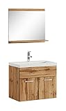 Badplaats B.V. Badezimmer Badmöbel Set Montreal 02 60cm Waschbecken Eiche - Unterschrank Waschtisch Spiegel Möbel