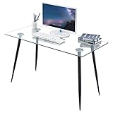 GOLDFAN Schreibtisch Glas Bürotisch Computertisch Arbeitstisch Eckschreibtisch Rechteckiger Tisch mit Schwarz Metallbeine