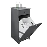 SoBuy BZR21-DG Wäscheschrank mit ausklappbarem Wäschesack Wäschetruhe Wäschesammler mit Schubladen Wäschekorb Badschrank Badmöbel grau BHT ca: 40x90x38cm