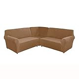 YLZBA Ecksofahusse L-Form, Elastische Samt Schonbezug Sofabezug L-förmige,Couchbezüge Stretch Sofa Abdeckung 3er Set für Schnittsofa Haustier Kindermöbelschutz (Color : Khaki)