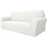 Ystyle Sofa überzug 3 Sitzer Mit Armlehne, Stretch Sofabezug rutschfest, Modern Sofa Cover Für Hunde Haustiere, Atmungsaktiv Couch überzug Mit Elastic Bottom, Weiß