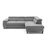 Trendstore Corin Ecksofa, Wohnlandschaft, Couch, Webstoff All Senses grau, Kopfteilverstellung & Schlaffunktion, rechts