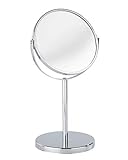 WENKO Kosmetik-Standspiegel Assisi Ø 17 cm - schwenkbarer Schminkspiegel mit 3-fach Vergrößerung, Spiegelfläche ø 16 cm 300 % Vergrößerung, Stahl, 18.5 x 34.5 x 15 cm, Chrom