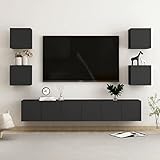 ZEYUAN 7-TLG. TV-Schrank-Set, Wohnwand Wohnzimmer, Anbauwand Wohnzimmer, Wohnzimmer Wand, Schrankwand Wohnzimmer, Schwarz Holzwerkstoff