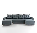 BAÏTA Palermo Panorama-Sofa, ausziehbar, 6 Sitzer, Samt, Graublau, 302 x 145 x 92 cm