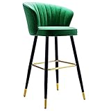 Metall-Barhocker, gepolsterte Rückenlehne, Hochstuhl, moderner Büro-/Empfangsbarhocker mit Samtsitz, goldene Fußstütze und Rahmen (Größe: 75 cm, Farbe: Grün) (Grün 65 cm)