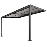 Juskys Terrassenüberdachung 4x3 m mit Schiebedach - Terrassendach aus Aluminium mit Doppelstegplatten - wetterfeste Überdachung mit UV-Schutz - Grau