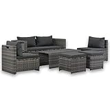 TOYOCC Outdoor-Sitzgelegenheiten, Outdoor-Sofas, 6-teiliges Garten-Lounge-Set mit Kissen, Poly-Rattan-Grau