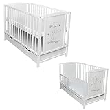 Dedstore-Baby Babybett mit Matratze 120x60 cm Höhenverstellbar - Babybett Komplett Set - Beistellbett Baby Weiß mit Motiv Bär - Baby Bett - Kinderbett - Babybetten - Bett Baby - Baby Bed