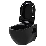 vidaXL Wand WC Keramik Schwarz Absenkautomatik Softclose Sitz Hänge Toilette