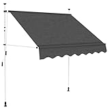 Klemmmarkise Balkonmarkise 200-350cm breit | Anthrazit | Markise 200-300cm hoch| Sonnenschutz für Garten Balkon & Terrasse mit Handkurbel ohne Bohren (250, Anthrazit)