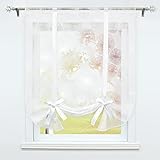 SCHOAL Raffrollo Küche Ausbrenner Raffgardine mit Tunnelzug Bindegardine Transparent Gardinen Modern Vorhänge mit Kreis Muster 1 Stück BxH 100x140 cm Weiß
