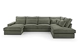 BETTSO -Ecksofa Großes U-Form Couch, Couchgarnitur, Eckcouch, Sofa,Ecksofa mit Kissen und Armlehnen aus Cordstoff-Valentino U (Grün, Rechts)