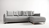 ROVERTI Gaja Ecksofa mit Schlaffunktion und Bettkasten Hellgrau, 229 x 94 x 174 cm - Skandi-Stil, Schlafsofa - Couch - Wohnlandschaft