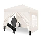 Gazebo, Leadyeah Pop-Up-Pavillon mit Seiten, Faltbarer Camping-Pavillon 2,5 x 2,5, Schwerlast-Pavillonzelt, vollständig wasserdicht, 50+UV-Schutz für Camping, Party - Beige