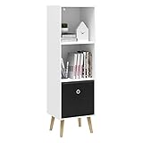 WOLTU Bücherregal, Bücherschrank mit 3 Fächern, Regal mit Schublade Beinen, Standregal mit Kippsicherung, weißes Aufbewahrungsregal aus MDF, Büroregal 36x116x30 cm, SK026ws