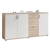 Stella Trading BOBBY Kommode in Eiche Sonoma Optik, weiß - Modernes Sideboard mit viel Stauraum für Ihren Wohnbereich - 160 x 82 x 35 cm (B/H/T)