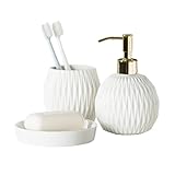 ANIIC Badezimmer Set Badezimmer-Accessoires-Set Aus Keramik Enthält 350 Ml/11,8 Unzen Seifenspender, Seifenschale Für Die Arbeitsplatte Badezimmer Zubehör (Color : Weiß, Size : 3-Piece)