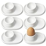 Biroyal Eierbecher Porzellan, 6er Eierbecher Set für Hart und Weichgekochten Eier, Weißes Porzellan Eierbecher, Premium Egg Holder mit integrierter Ablage für Eierschalen, Praktische Eierhalter