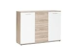 Komodenschrank mit 4 Schubladen, Farbe: Weiß / Sonoma Eiche, A: 120 x 85 x 35 cm, Schubladenkommode, Kommode mit Schubladen, Schlafzimmer Kommode, Kommode Flur, Highboard, Sideboard Wohnzimmer