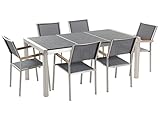 Beliani Gartenmöbel Set Tisch 180 cm mit 3 Platten in Schwarz 6 Stühle in Grau Grosseto