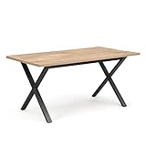 B&D home Esstisch, Küchentisch für 4 Personen, Holztisch, Kreuzgestell schwarz, für Esszimmer, Küche, modern,Sandeiche, 160x90 cm, 11208-TEST-XS