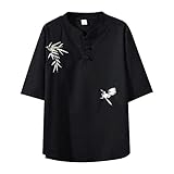 Caxndycing Herren Han Fu Baumwolle Leinenhemd Herren Hemd Kurzarm Freizeithemd Kragenlos Stehkragen Sommer Henley Shirts Stickerei Chinesische Shirt für Männer Baumwolle Leinenhemd