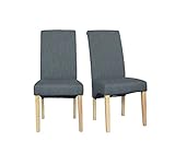 folkbury 2er Set Premium Esszimmerstühle aus Stoff mit hoher Rückenlehne mit Eichenholz-Effektbeinen (Dunkelgrau)