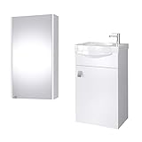 Planetmöbel Badmöbel Set Gäste WC Waschtischunterschrank Keramikwaschbecken Spiegelschrank 40cm (Weiß)