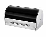 Michelino Edelstahl Brotkasten 39,5 x 24 x 21 cm Brotkiste (Glas-Schwarz)