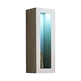 Furniture24 Hängevitrine Vigo Horizontale oder Vertikale Montage Hängeschrank Wandschrank mit 1 Tür Wohnzimmerschrank Grifflose Push to Open (Sonoma Eiche/Weiß Hochglanz, Mit Blauer LED Beleuchtung)