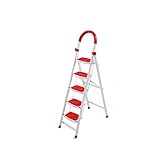 5-Stufen-Leiter, Faltbare Eisenleiter mit Armlehnen und rutschfestem breitem Pedal, leichte, leichte Trittleiter für Zuhause, Büro, Küche