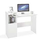 Meerveil Schreibtisch, Computertisch Arbeitstisch mit Ablagefächern für Arbeitszimmer Büro Schlafzimmer, 110 x 45 x 87 cm, Weiß