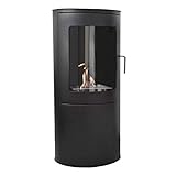 GLOW FIRE Stavanger Ethanol Ofen, Bioethanol-Ofen vollverglast, Ethanol Kamin freistehend mit 4h Brenndauer und 2 KW Heizleistung, Kaminofen Schwarz H 96 cm, D 44 cm