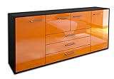 Lqliving Kommode Sideboard Eliana, Korpus in anthrazit matt, Front im Hochglanz-Design Orange (180x79x35cm), inkl. Metall Griffen, Made in Germany