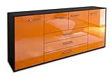 Lqliving Kommode Sideboard Eliana, Korpus in anthrazit matt, Front im Hochglanz-Design Orange (180x79x35cm), inkl. Metall Griffen, Made in Germany