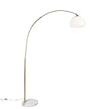 Qazqa - Moderne Bogenlampe Messing mit weißem Schirm - Arc Basic I Wohnzimmer I Schlafzimmer - Stahl Rund I Länglich - LED geeignet E27
