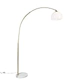 Qazqa - Moderne Bogenlampe Messing mit weißem Schirm - Arc Basic I Wohnzimmer I Schlafzimmer - Stahl Rund I Länglich - LED geeignet E27